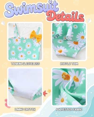 Image of Toddler Girl Swimsuit Baby Girl Bathing Suit Long Sleeve Floral Zipper One-Piece Rash Guard Swimsuit with Hat