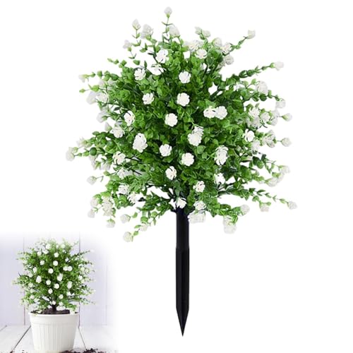 Buis sphériques artificiels avec fleurs, plantes artificielles d'extérieur avec piquet, plantes artificielles pour porte d'entrée, jardin, cour, terrasse et...