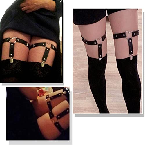 Bomine Punk Garter Belts Clips Leg Chain Black Gothic Leather Leg Garter Belts Clips Thigh Chain Elastic Rave Sexy Leg Body Chain Jewelry Nightclub Party for Women and Girls (Black) （pack of 1)