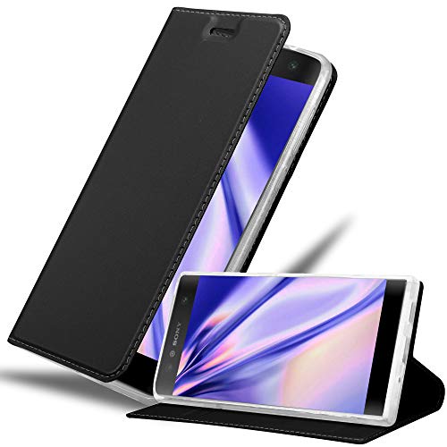 Cadorabo Hülle kompatibel mit Sony Xperia XA2 aus Premium Kunst Leder Flip Klappbare Stoßfeste Magnetische [Standfunktion] [Kartenfächern] Cover Hülle für Sony Xperia XA2 Tasche in Schwarz