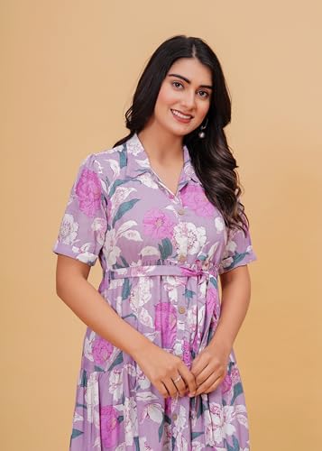 Image of Jikonet Women's Western Dress Floral Printed Cotton Maxi Dress