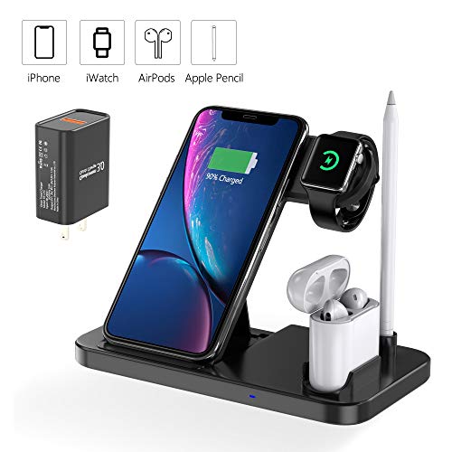 EVIGAL 4 in 1 Wireless Charger, Qi-Certified Fast Charging Station Compatible Apple Watch