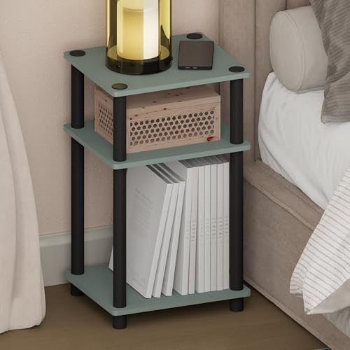 Image of Furinno JUST Night Stand, 3-Tier Turn-N-Tube Nightstand, Toolless Bedside Table, End Table, Side Table with Open Storage, for Bedroom, Closet, Dorm, Sage Green