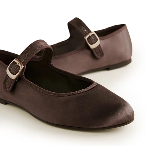 Brown Suede Mesh Ballet Flats for Women Breathable Comfortable Round Toe Pull-On Stylish Dating Shoes Lightweight Everyday 7.54