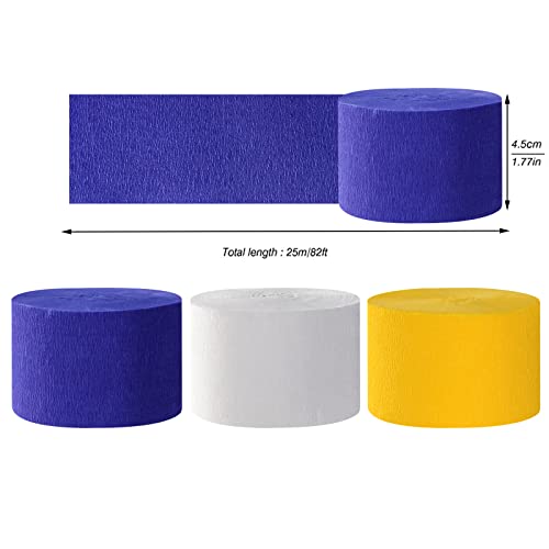 Image of Navy-Blue White-Yellow Party-Decorations Supplies Streamers - 8 Rolls Graduation Wedding Birthday Baby Bridal Shower Crepe Tissue Paper Streamer Garland Decor Panduola
