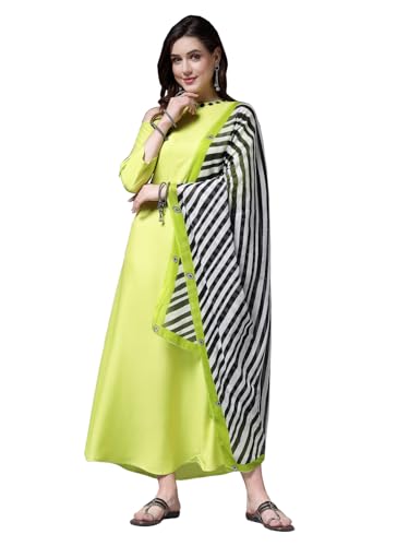 Stylum Women's Solid Rayon A-Line Kurta With Dupatta (Kdgreencolder44_Lime Green, Xxl)