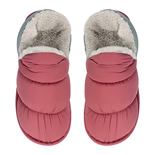 JIAHG Women Men’s Waterproof Insulated Down Slippers Non-Slip Snow Ankle Boots Winter Warm Cozy Plush Lining House Shoes3