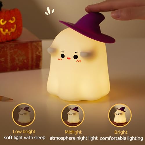 Agek A020 Ghost Night Light, Halloween Decoration Ghostess Lamp Cute Silicone Nightlight Rechargeable Toddler Night Lamp 3 Level Dimmable Nursery Baby Night Light Room Decor Holidays Gift Cool Gadgets thumb #2