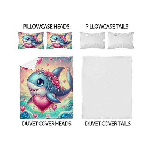Parure lit requin 220x240cm housse couette microfibre animaux 3D