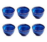 KCHAIN Pack of 6 Flambed Glazed Blue Porcelain Cups set Ceramic Mug Set Use for Sake Cups Teacups