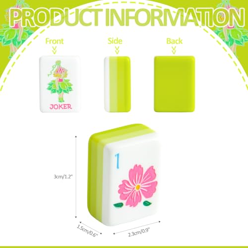 Image of American Mahjong Tile Set, (4-Layer) 160 Green Acrylic Engraved Mahjong Tiles, Mahjong Tile Bag and Mahjong Accessories