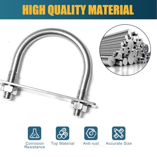 Image of 2 Sets M8 U-Bolt, 3 inch Wide U Bolt with Washers and Nuts, Heavy Duty Galvanized Carbon Steel Round U Bolts for Trailers, Boats, Replacement Parts and Accessories for Ski Boat, Fishing Boat