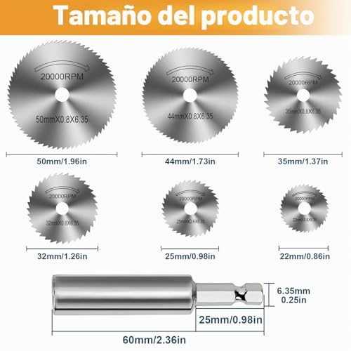 Miniatura 5 de 7 Piezas Discos De Corte Para Taladro, Hss Hojas De Taladro De Disco Con 60mm Vástago Hexagonal De 1 4 , Mini Hojas De Sierra Circular Para Madera Plástico Metal