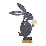 Lieferumfang: 1 Hase Großer Filz Hase mit Margerite grau 42 cm Holzsockel Osterdeko Aufsteller 80366
