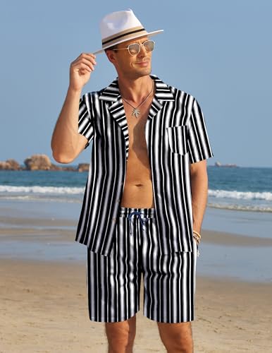 COOFANDY Mens Hawaiian Shirt and Shorts Set 2 Piece Vacation Outfits Floral Button Down Shirt4