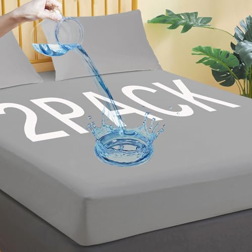Waterproof Mattress Protector Twin Size, 2 Pack Breathable Mattress Cover, Fitted Deep Pocket...
