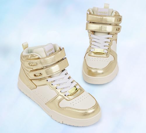 Image of LUCKY STEP Women's High Top Fashion Sneakers Basketball Ankle Boots Walking Tennis Shoes Platform Hook and Loop Casual Faux Leather Sneaker