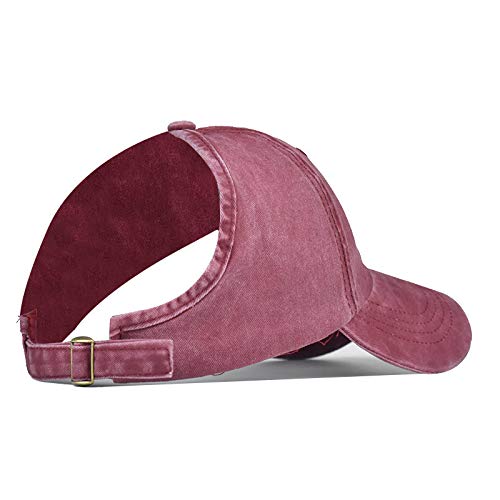 Image of SwooK Stonewash Baseball Ponytail Cap for Womens Girls High Ponytail Bun Cap Hat Half Top Sport Adjustable Cotton Women Girls Summer Sunny Sun Cap Caps (Wine Red)