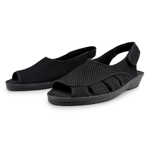 JOMIX Sandalias Cuña Mujer Comodas Rejilla Fresca Peep Toe Zapatos Señora Maior Talon Abierta Ajustable Plantilla Confort Suela Antideslizante para Paseo Negro 39 JOMIX Sandalias Cuña Mujer Comodas Rejilla Fresca Peep Toe Zapatos Señora Maior Talon Abierta Ajustable Plantilla Confort Suela Antideslizante para Paseo Negro 39