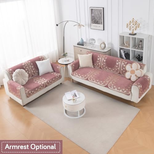 Image of HOKIPO Gulabi Jaal Premium Chenille Jacquard Sofa Cover 3 Seater and 2 Seater Set - 5 Seater Sofa Cover (3+2) for Seat & Back | 'Royal Aangan Series' (IN-1008-L1*2 + IN-1007-L1*2)