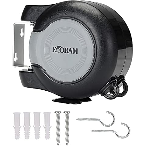 EcoBam Retractable Reel Washing Lines, Wall Mounted Laundry Drying Double Clothes Line Cover