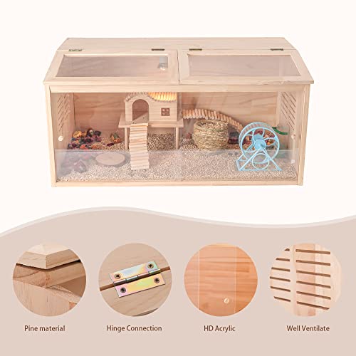 Lwymx Wooden Hamster Cage, Animal Cabinet For Dwarf Syrian Hamsters Degus, Hamster Habitat With Openable Top And Large Acrylic Sheets thumb #3