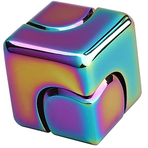 Infinity Gear Fidget Cube Spinner for Kid Adult, Transformable Spinning Top Metallic Fidget Toys for Anti-Anxiety Stress Relief Autism Finger Hand Spinner, 2-in-1 Cube Toy for Desk Office Classroom