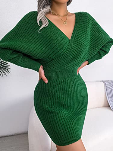 Image of Womens Batwing Long Sleeve Wrap V Neck Bodycon Sweater Dress Winter Cocktail Wedding Guest Dresses