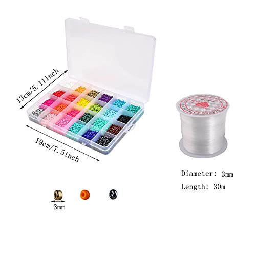 CHENKEE Glazen kralenset, 3 mm, 24.000 stuks kralen om te rijgen, mini-armband, glasparels, kit, 24 kleuren, losse… - Image 3