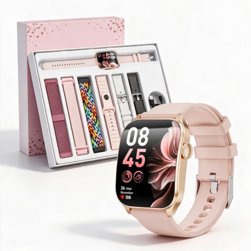 Montre Connectée Femme, 7 Bracelets Cadeau, 1,91" Écran incurvé Smartwatch