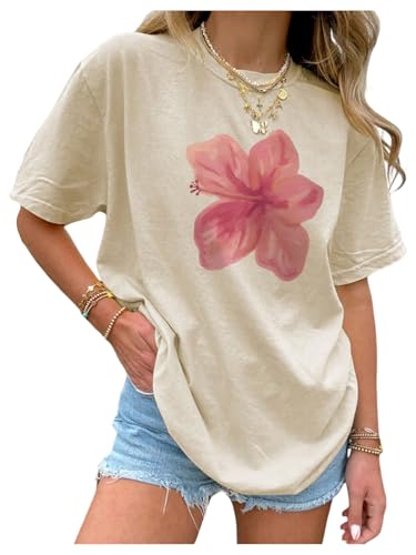 Girl's Floral Graphic Tees Short Sleeve Loose Summer Shirts for Girls Aesthetic Cute Clothes Trendy