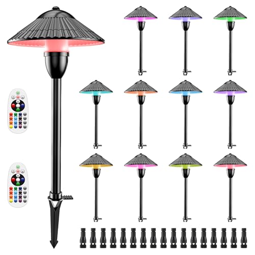 ZUCKEO RGBW Low Voltage Landscape Lighting 5W Color Changing Pathway Lights 12-24V Multi-Color LED Path Lights Waterproof for Yard Garden Walkway Holiday (12 Pack with Connectors)