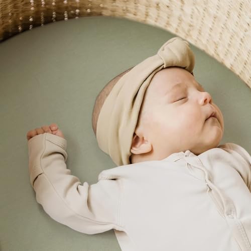 Image of GRSSDER Stretchy Ultra Soft Fitted Bassinet Sheet 2 Pack, Universal Fit for Bassinets Baby Cradle Moses Basket Oval Rectangle Mattress Safe and Snug, Jersey Bassinet Sheets for Girls, Green & Sage