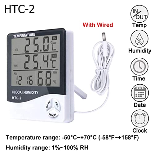 Image of Htc-2 Plastic Digital Indoor Cum Outdoor Thermo-Hygrometer With Accurate Temperature Humidity Meter Tester digital thermometer sensor wired for Room Temperature /fridges, Indoor Outdoor