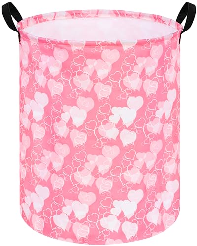 Image of DUYIY Round Valentine Gift Laundry Hamper Storage Basket Laundry Organizer Hamper Storage Bins Clothes Box Nursery Hamper Gift Basket with Handles