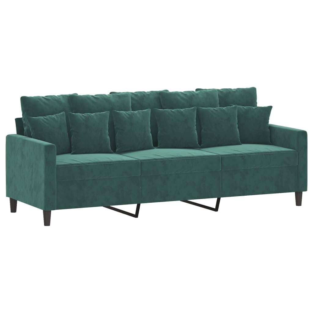 Générique Divano a 3 posti in velluto verde scuro 180 cm con poggiapiedi, design moderno e confortevole per soggiorno