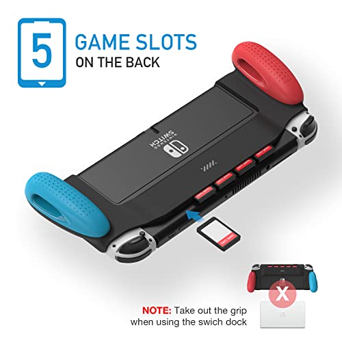 JUSPRO Grip Case Compatible with Nintendo Switch OLED, Unique Switch Accessories Designed Comfortable & Ergonomic Grip with 5 Game Slots
