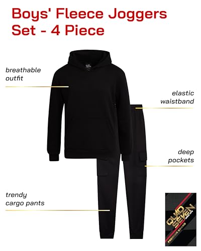 Image of Quad Seven Boys Sweat Suit Set - 4 Piece Soft Fleece Pullover Hoodies and Athletic Cargo Jogger Sweatpants for Boys (5-18)