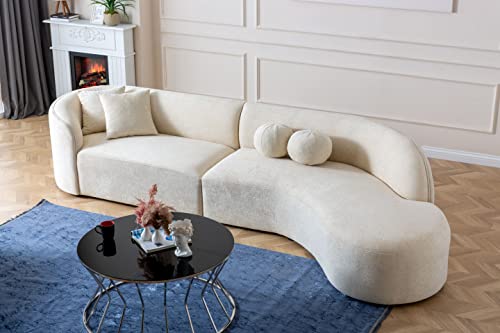 Staffora Sectional Corner Sofa, Double Chaise Oversized Curved Couch, Cloe 5 Seater Boucle Fabric Sofa For Living Room (Ivory, Right Arm Facing Corner) #TOP2