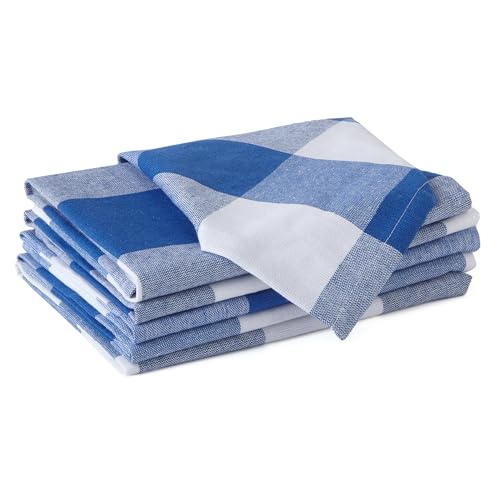 Image of Encasa XO Dining Table Napkins Set of 6, 50x50 cm | Machine Washable Reusable, Recycled Cotton Cloth Napkin, Soft & Absorbent, Table Decor for Hotels, Farmhouse - White & Buffalo Blue Checks