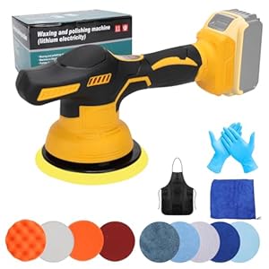Draadloze bufferpolijstmachine compatibel met Dewalt 20V batterij, 6 inch auto-polijstmachine met 12 stuks hulpstukken, 2500-5000 RPM 6 variabele snelheid auto buffer polijstmachine voor automatische
