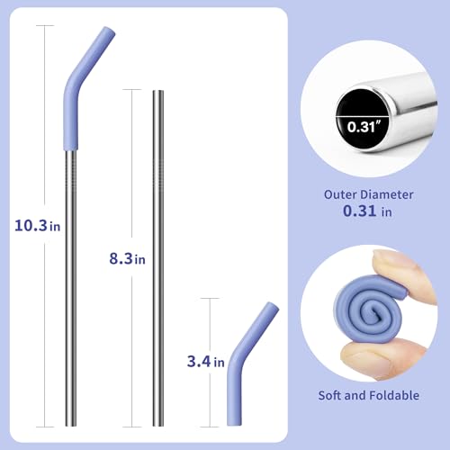 Image of 8.5 inch Metal Straws Reusable for 20 oz Tumbler, 5 Pcs Stainless Steel Drinking Straws for Yeti /RTIC /CIVAGO 20 oz Tumblers, 1 Portable Bag