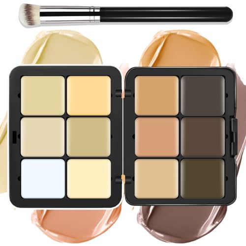 LSxia 12 Colors Cream [Contour Concealer Foundation] Makeup Palette for Cheeks - All in One Makeup Palette Kit with Brush, Natural Matte Long Wearing, Waterproof Blendable Face Make Up Pallete (#03)