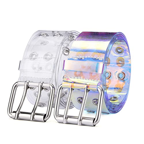 2pcs Stylish Air Hole Leather Belt Retro Casual Jeans Belt for Men Women Transparent Colorful Minimalist Design for Jeans Pants