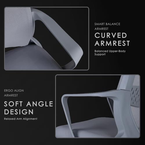Image of Varaha Neer BIS Certified Office Chair | 5 Year Warranty| Curved Armrest & Smart Tilt Locking System|Dynamic Lumber Comfort & Class 4 Hydraulic Gas Lift Cylinder|Gaming Desk Chair for HOM|Grey