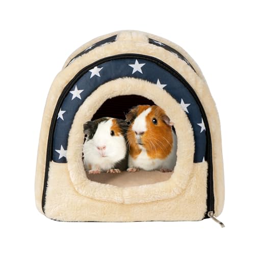 Pantula Warm Guinea Pig Bed House - Cave Cozy Hamster Rabbit Bed with Removable Pad, Large Winter Hideout for Guinea Pig Ferret Hedgehog Chinchilla (Blue Star)
