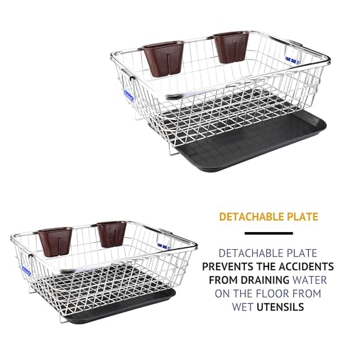 Image of Steel Drainer Tray Basket (56x43x23) Stainless Steel Dish Drainer Rack with Drip Tray /Utensil Drying Stand for Kitchen
