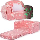 Kids Couch, 2-in-1 Soft Toddler Couch Fold Out...