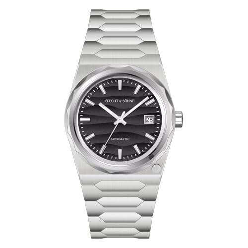 Specht & Shne Watches for Men 37mm Classic Business Automatic Watch with Sapphire Crystal Japan Miyota 8215 Movement Mens Mechanical Stainless Steel Waterproof Wristwatch (Black)