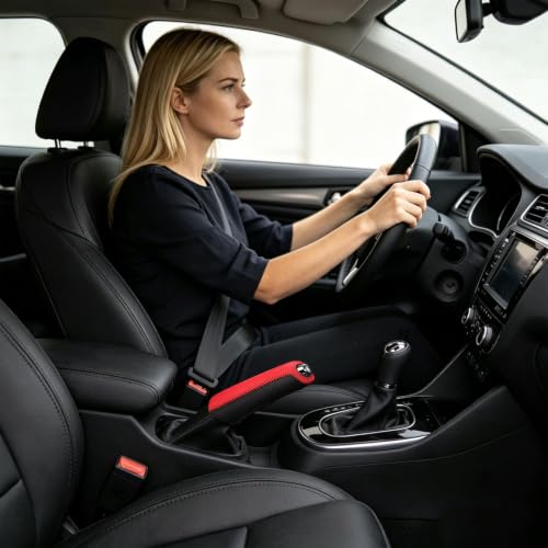 Image of Car Gear Cover, Handbrake Protection for Daily Driving, Red Leather Handbrake Cover for Enhanced Grip, Universal Car Gear Knob Cover for Interior Protection, Car Accessory Interior All